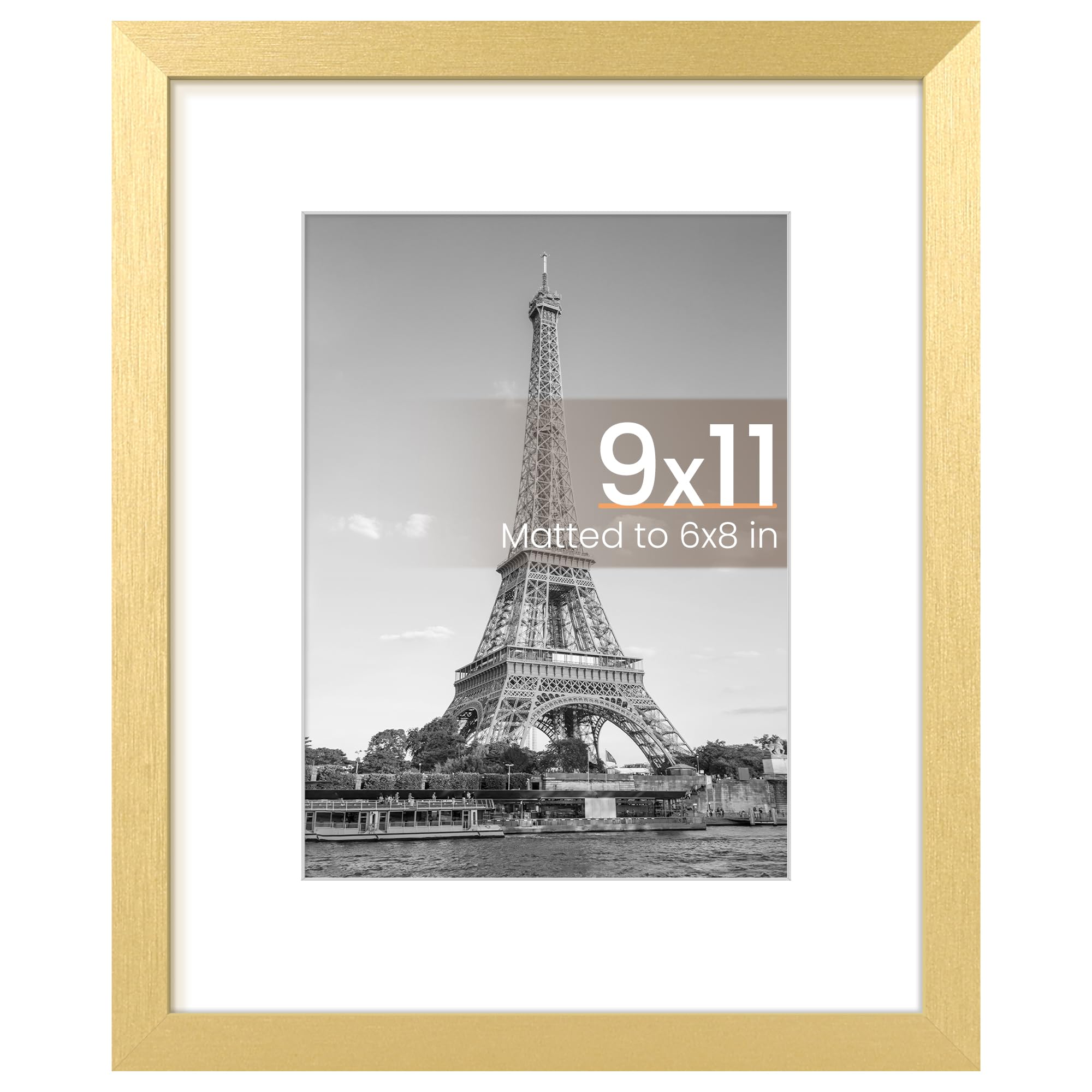 upsimples 9x11 Picture Frame, Wall Decor Photo Frames, Gold 1 Pack | 9 x 11 Frame, 6x8 Frame with Mat for Gallery Wall, Wedding, Baby, Dog, Dorm, Christmas