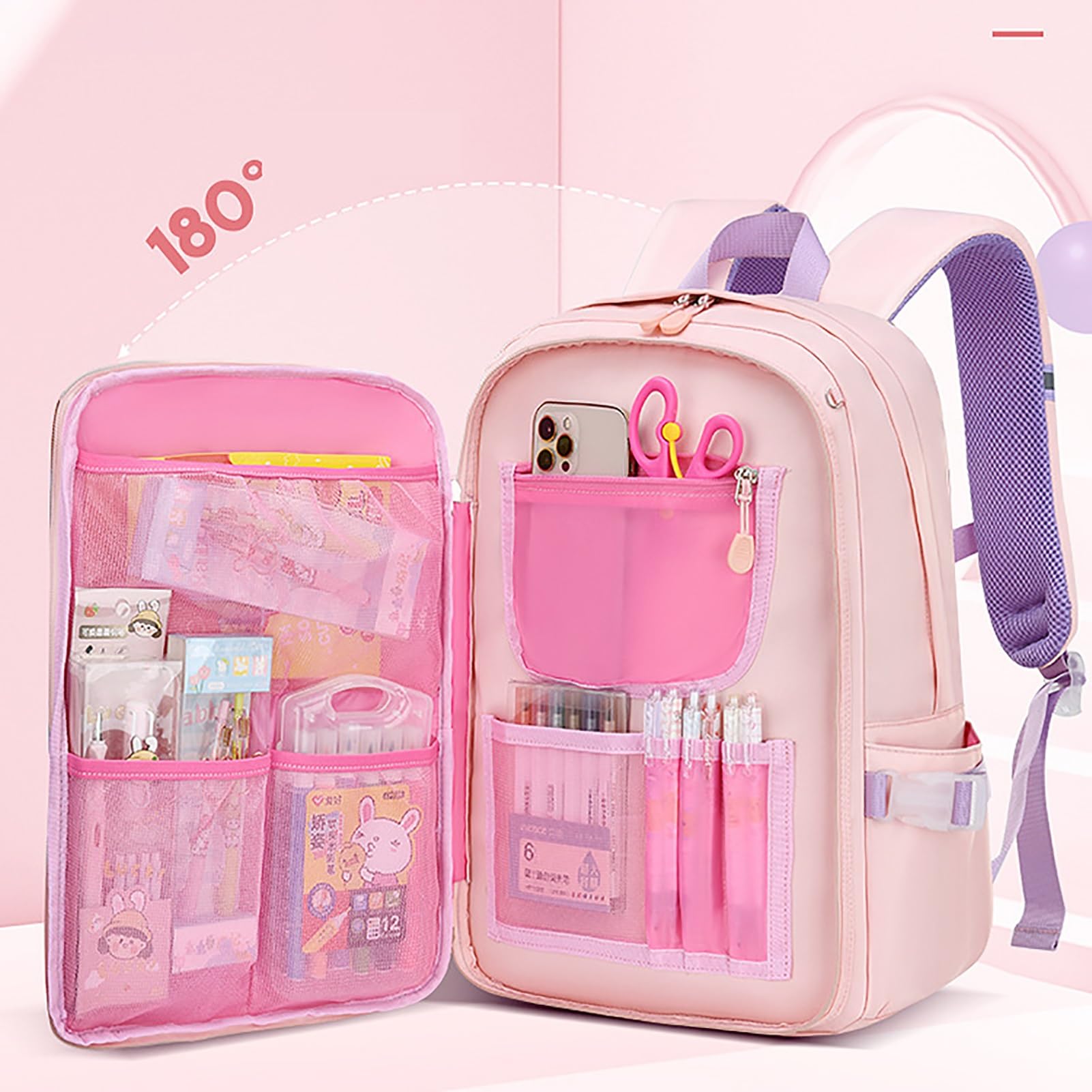 kawaii zaino ragazza scuola borsa impermeabile nylon con ciondolo kawaii carino pin mini zaino, Bianco, S
