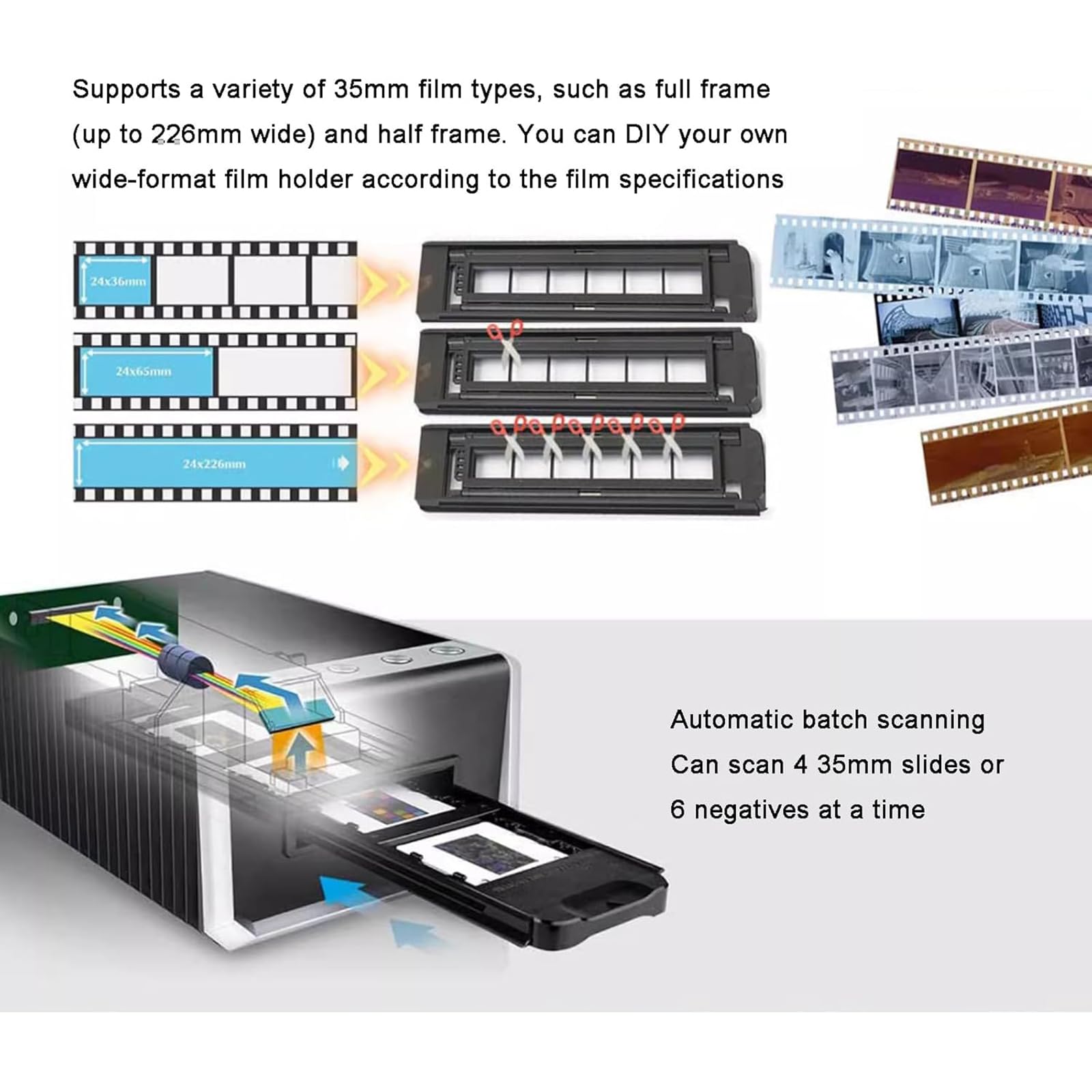 Escáner De Diapositivas, Escáner De Película Digital De 35 Mm, Resolución De 7200 PPP/Salida De 48 bits, Convierte Negativos Y Diapositivas De Película De 35 Mm a JPEG, Compatible con Mac Y PC