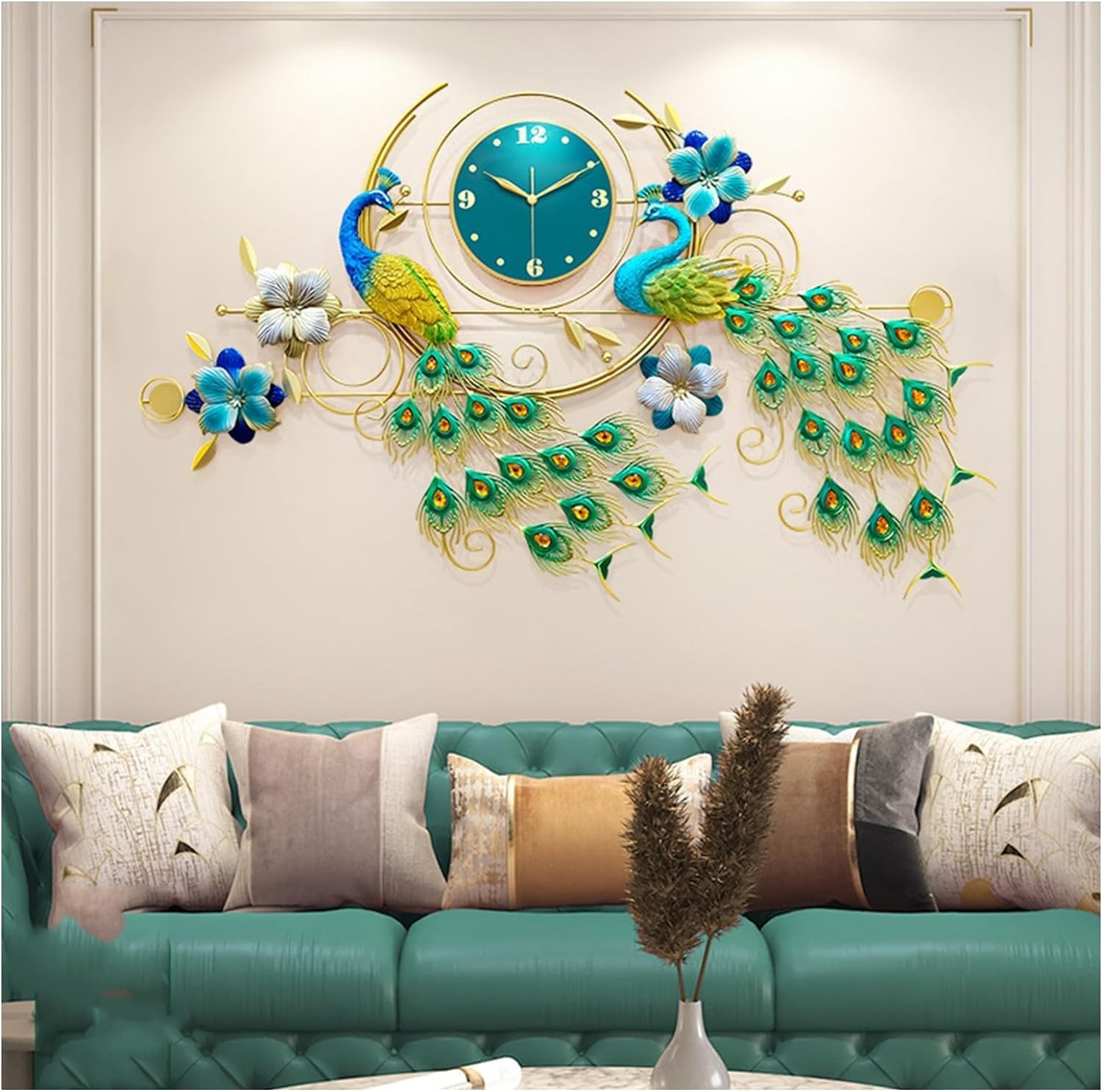 SaryEdge Wall Clock Silent Art Wall Clock Large Peacock Wall Clocks for Living Room Decor, Modern Wall Clock Silent Non-Ticking for Home Office Bedroom Wall Decor Clock,