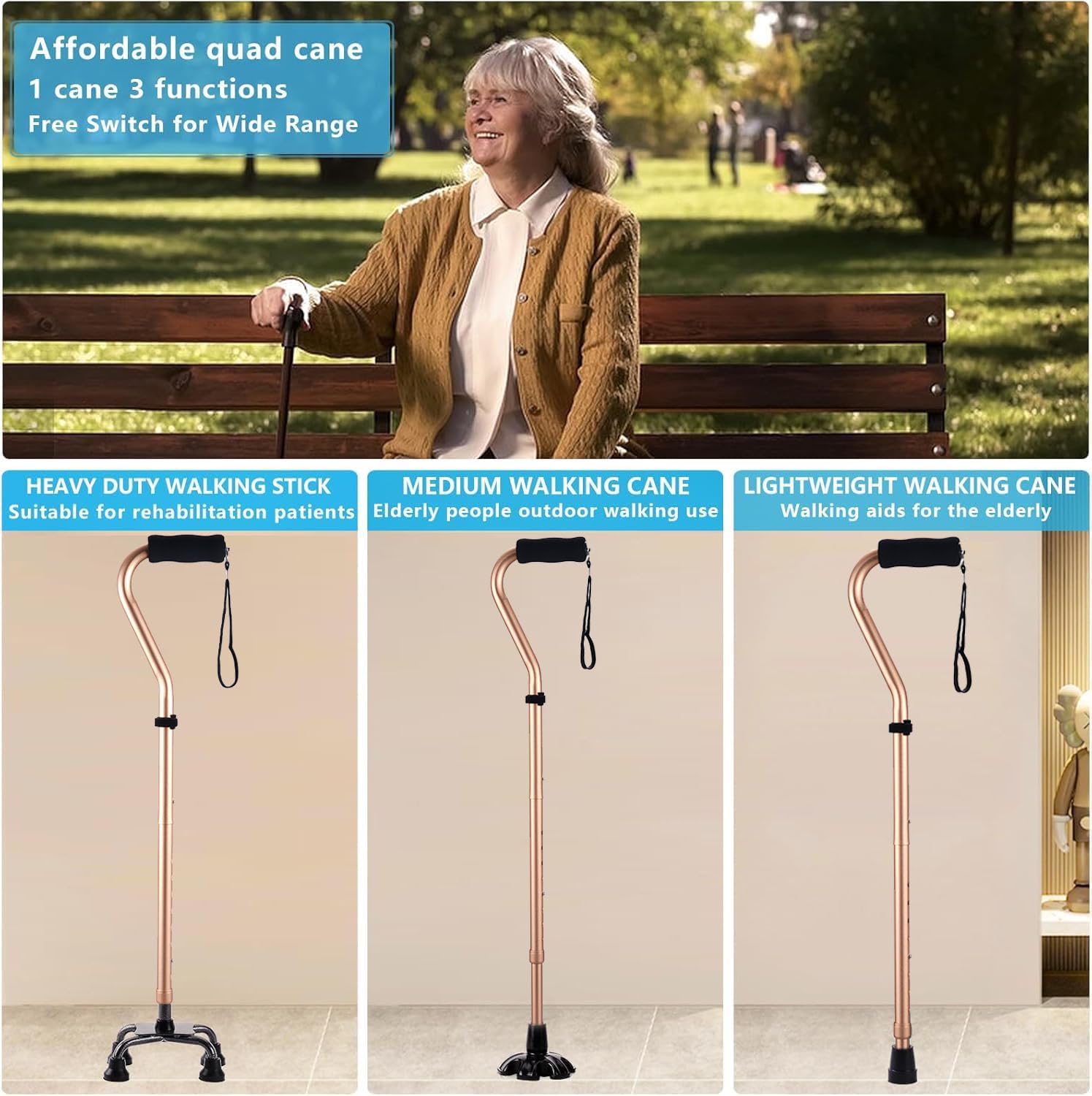 LIXIANG Bastones para caminar Stablize para mujeres, bastones cuádruples para personas mayores y adultos, plegables, ajustables, para hombres y mujeres, bastón independiente resistente para personas