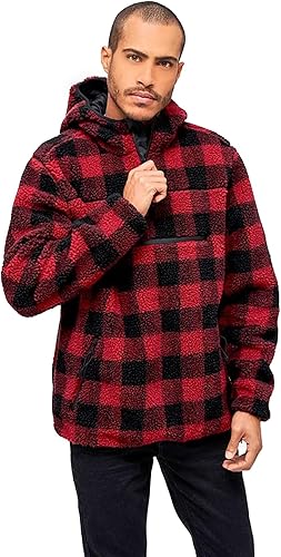 Brandit Individual Wear Men's Hooded Teddy Fleece Warm Outdoor Quarter Zip Jacke