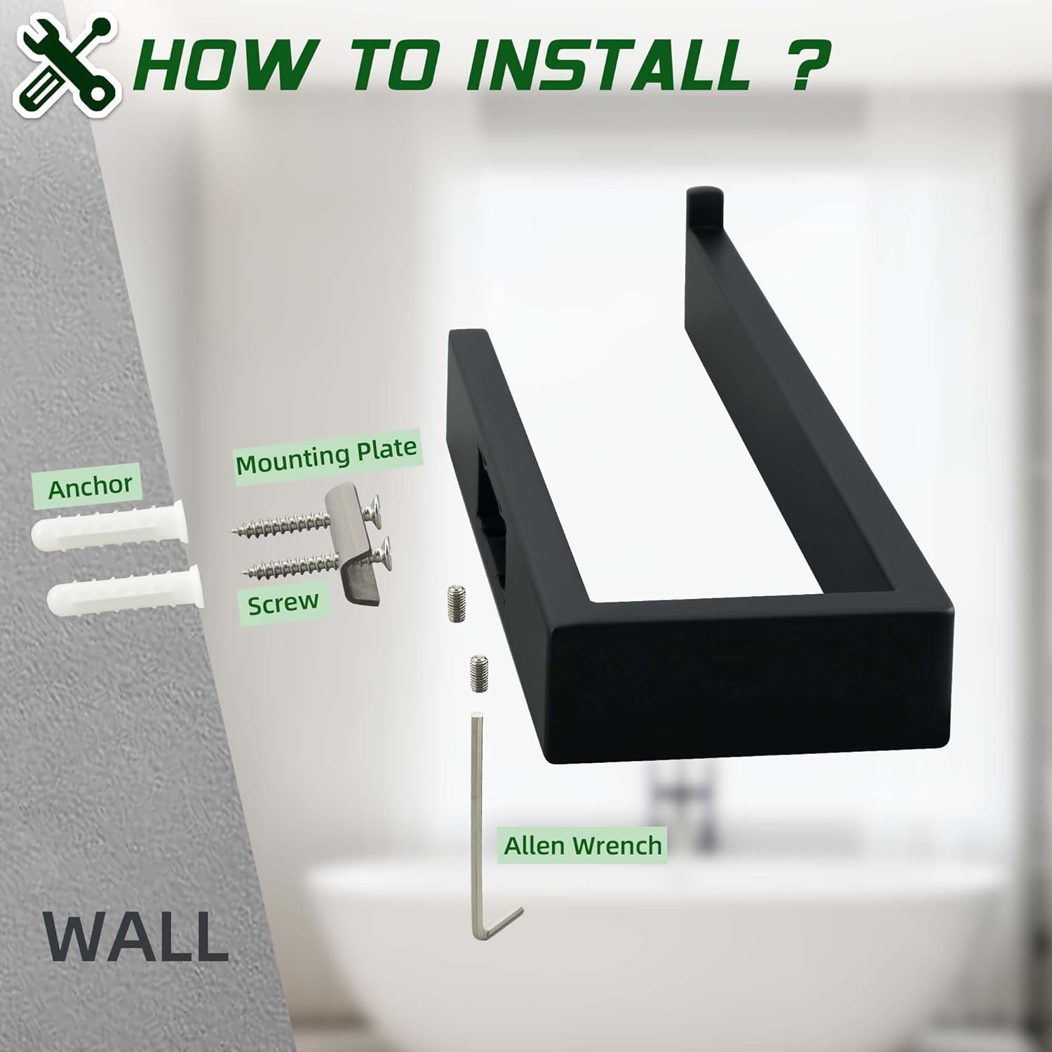 Alise Hand Towel Holder for Bathroom Lavatory,Bath Towel Bar for Bathroom Wall Mounted SUS304 Stainless Steel Towel Rack for Bathroom Walls,Matte Black Towel Hanger