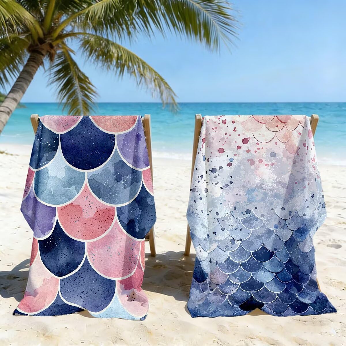 Toalla Playa 80x160 cm, Toalla Gimnasio Microfibra Secado Rapido, Juego de 2 Antiarena Toallas de Playa, Ligera Compacta Toallas Microfibra Grande para Viaje, Regalo Hombre Mujer (Geometría) -4515