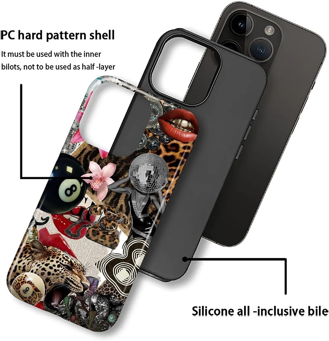 Compatible with iPhone 16 Pro Max Case - Dual-Layer Protection, Hard Shell with Silicone Interior,Slim Scratch Resistant Shockproof for Woman Men - Leopard Print Retro Collage - Image 3