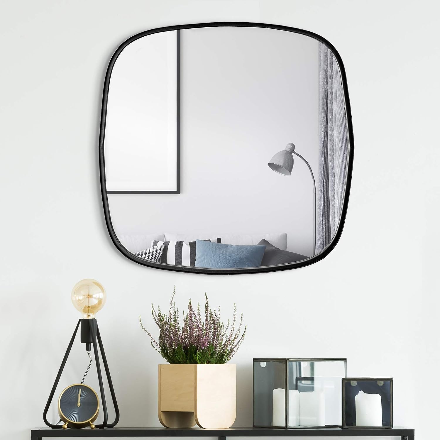 American Art Decor Square Metal Wall Mirror – Hanging Wall, Vanity Mirror for Bedroom, Bathroom, Living Room, Hallway (23" x 23")