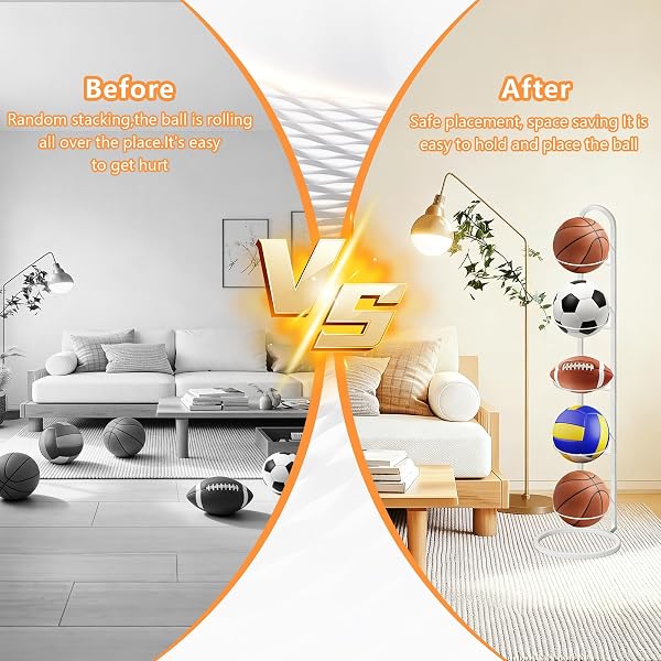 SUPRBIRD Estante vertical para pelotas de metal Blanco de 5 pisos,soporte balon futbol,Estantería para guardar balones,con armazón desmontable,apto para fútbol, baloncesto y vóley - 4