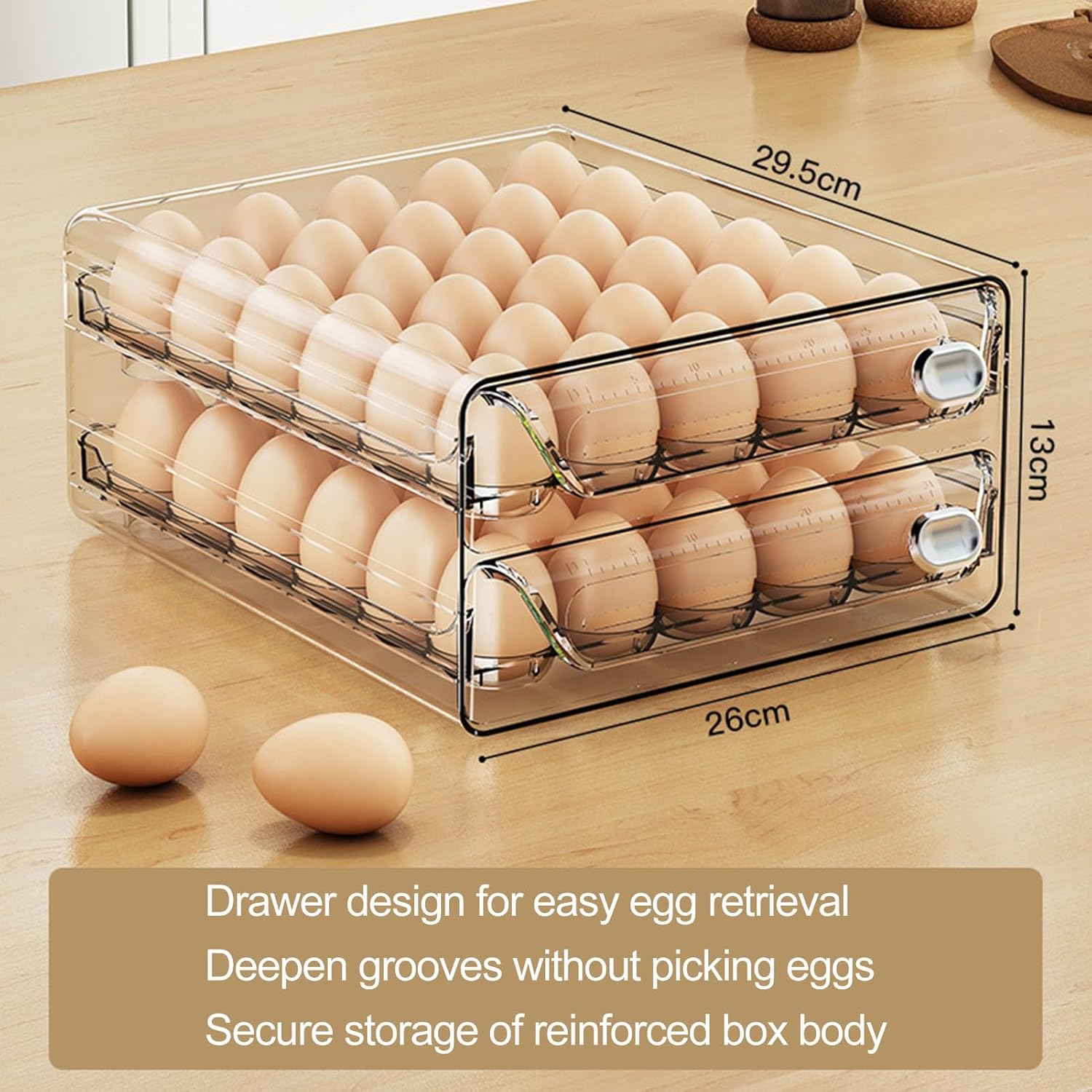 Egg Holder for Fridge Egg Storage Container with Timer Scale Double Layer Large Capacity Space-Saving Refrigerator Egg Rack ()