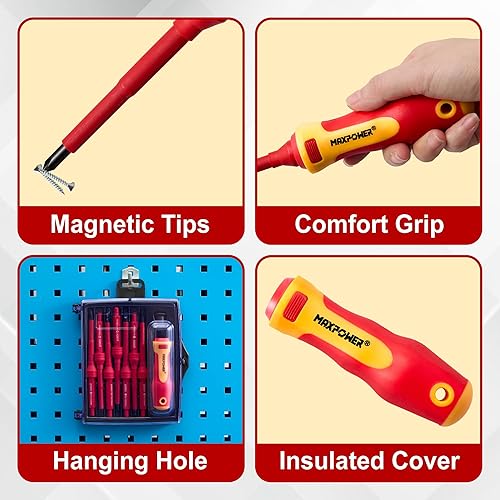 Miniatura 4 de MAXPOWER Juego de destornilladores aislados, destornilladores eléctricos aislados 7 en 1, kit de herramientas de destornillador eléctrico de punta