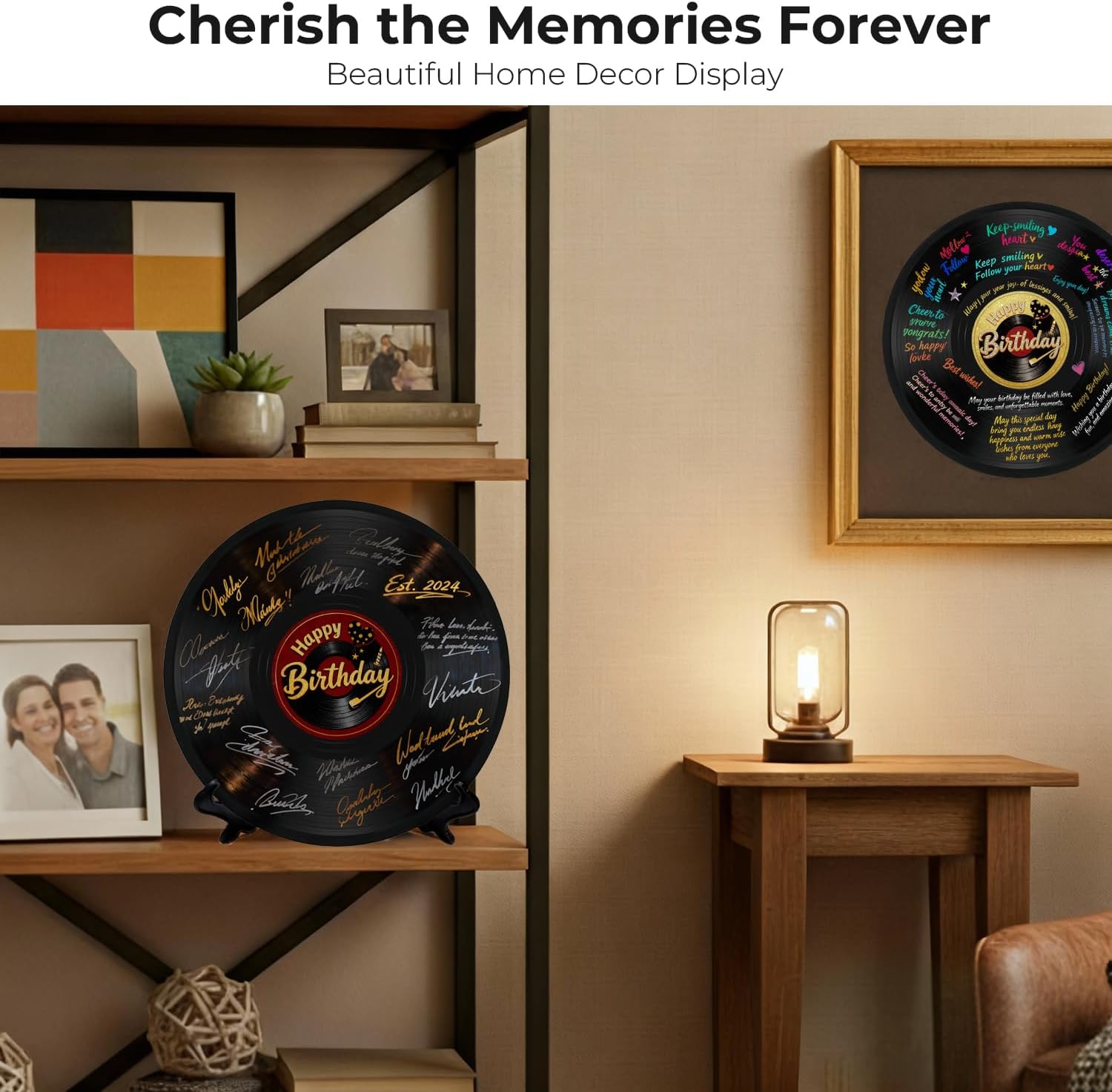 11.7" Vinyl Record Birthday Guest Book, (2-Record Set) Retro Sign-in Board Decoration, Includes 14 Pens, 20 Center Stickers & 80 Place Cards, Milestone Birthday Party Keepsake Gift