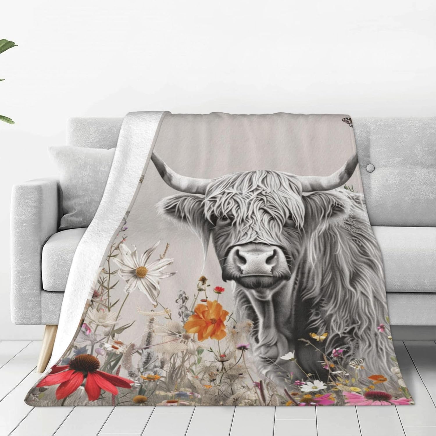 Enchanting Meadow Highland Cow Throw Blanket - Ultra Soft, Cozy, Warm Flannel - Lightweight Comfort for Couch, Bed, Travel - Outdoor-Friendly, Fuzzy Texture 60"x50" - Image 2