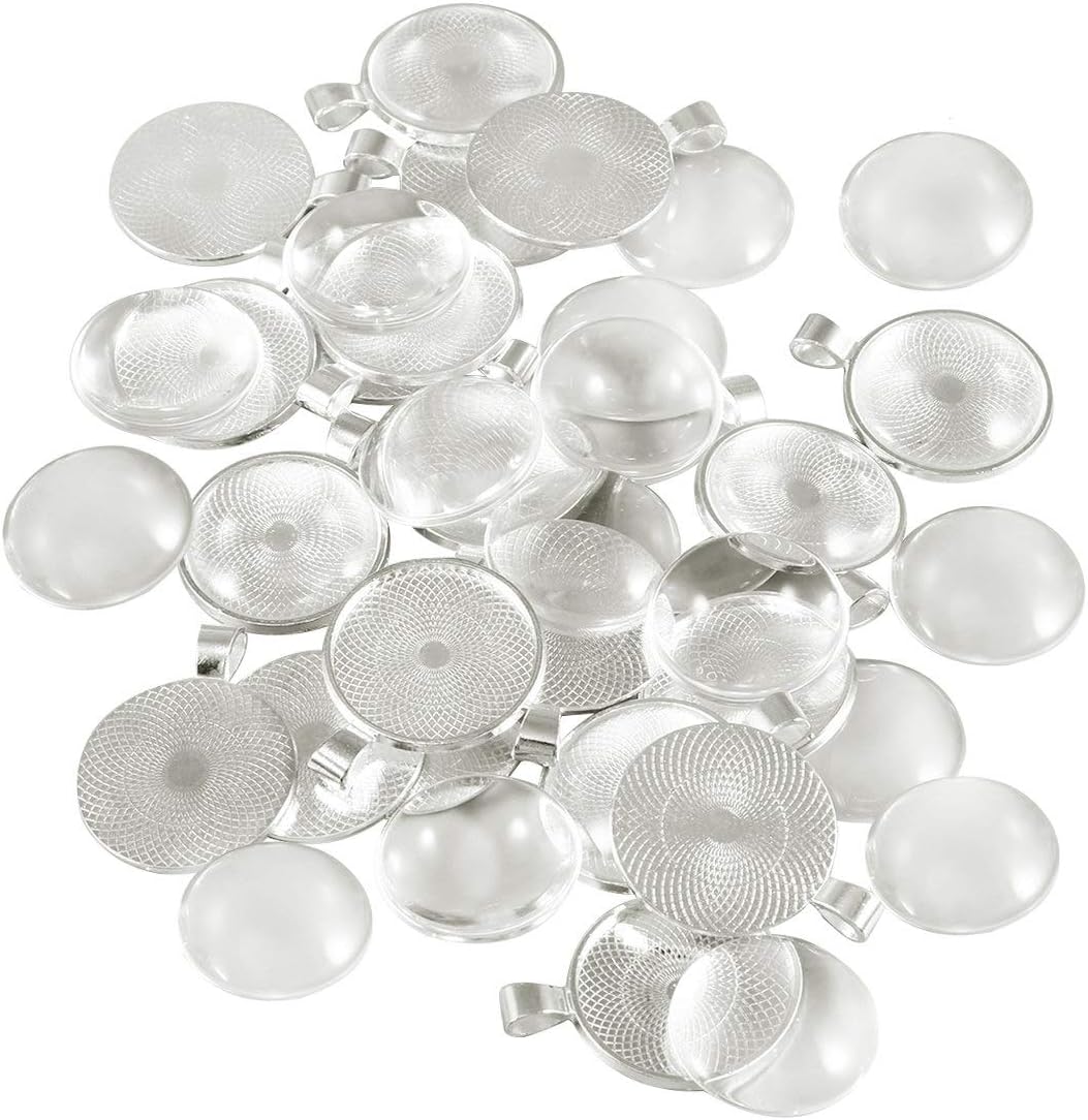 20set Round Alloy Pendant Trays with Glass Dome Tiles Blank Bezel Settings for Creative Jewelry Making and Craft Supplies Silver