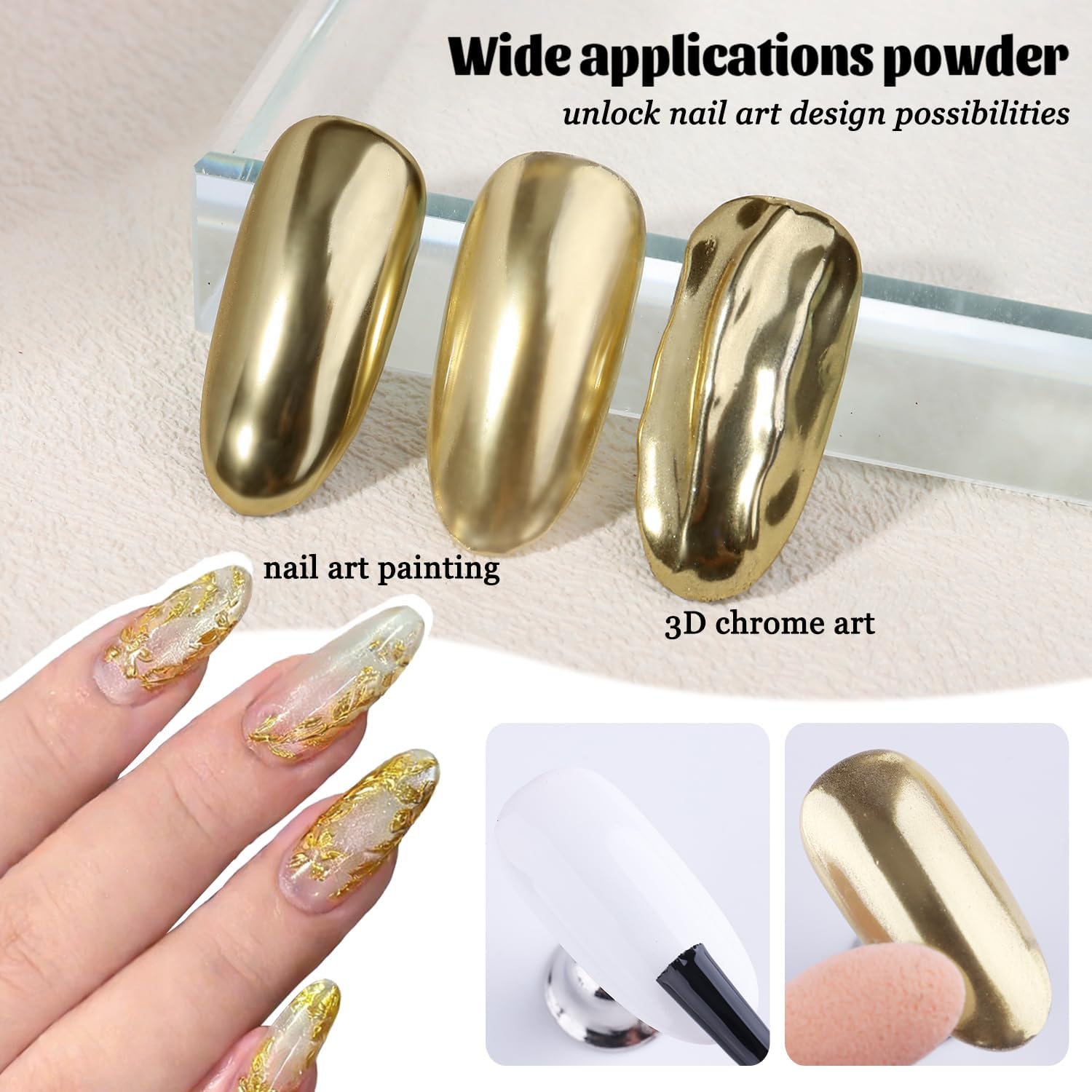 Gold Silver Chrome Nail Powder Set 6 Colors Rose Gold Bronze Champagne White Pearl Chrome Powder Mirror Metallic Effect for Nails Holographic Glitter Rub Dust for Gel Polish Design Manicure - Image 4