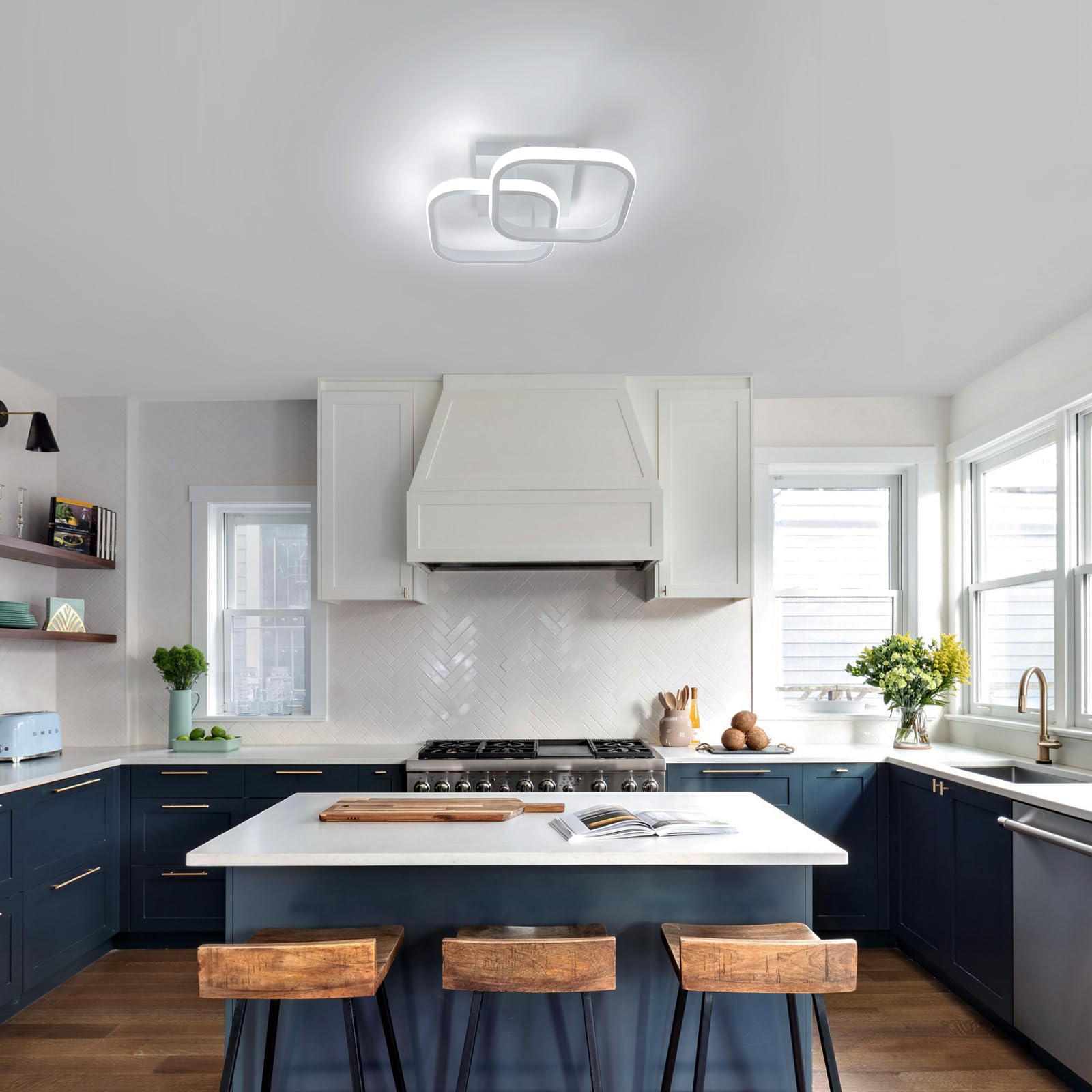 2 Piezas Plafon LED Techo Blanco 23CM Moderno 22W Blanco Frío 6500K | 22W 2475LM Lámpara de Techo LED, Acrílica Luz de Techo Cuadrado para Dormitorio Comedor Escalera Baño Pasillo Balcón