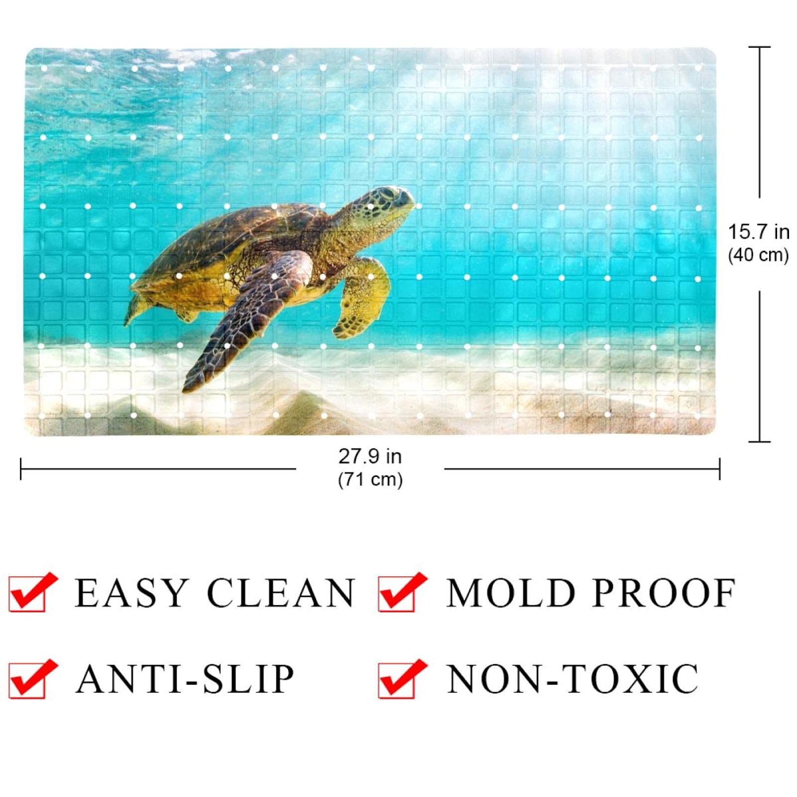Z&Q Badewanne und Duschmatten Schildkröte rutschfeste Badematte PVC wasserdichte Badewannenmatte für Badezimmerdekorationen 40x71 cm