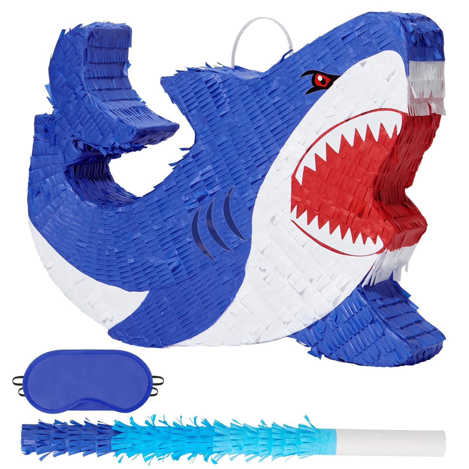 WERNNSAI Shark Pinata - Birthday Piñata Decoration Boy Children's Birthday Shark Piñata with Stick Eye Mask Birthday Party Decoration Underwater Decoration Ocean Pool Party Games Accessories Blue — image 1
