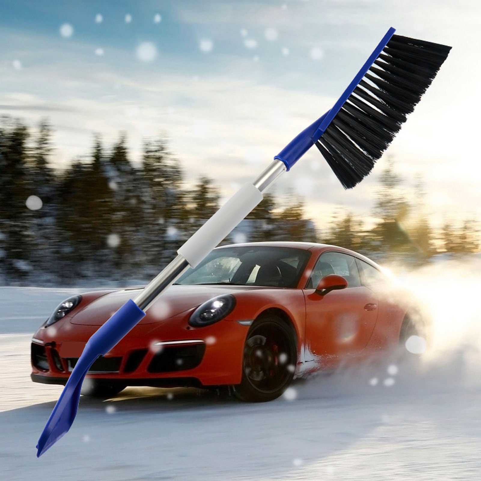 Raschietto per Ghiaccio Multifunzionale Leggero ad Angolo Regolabile, Spazzola da Neve 2 in 1, con Impugnatura ergonomica per la rimozione di Neve o Ghiaccio, Parabrezza del (Blu)