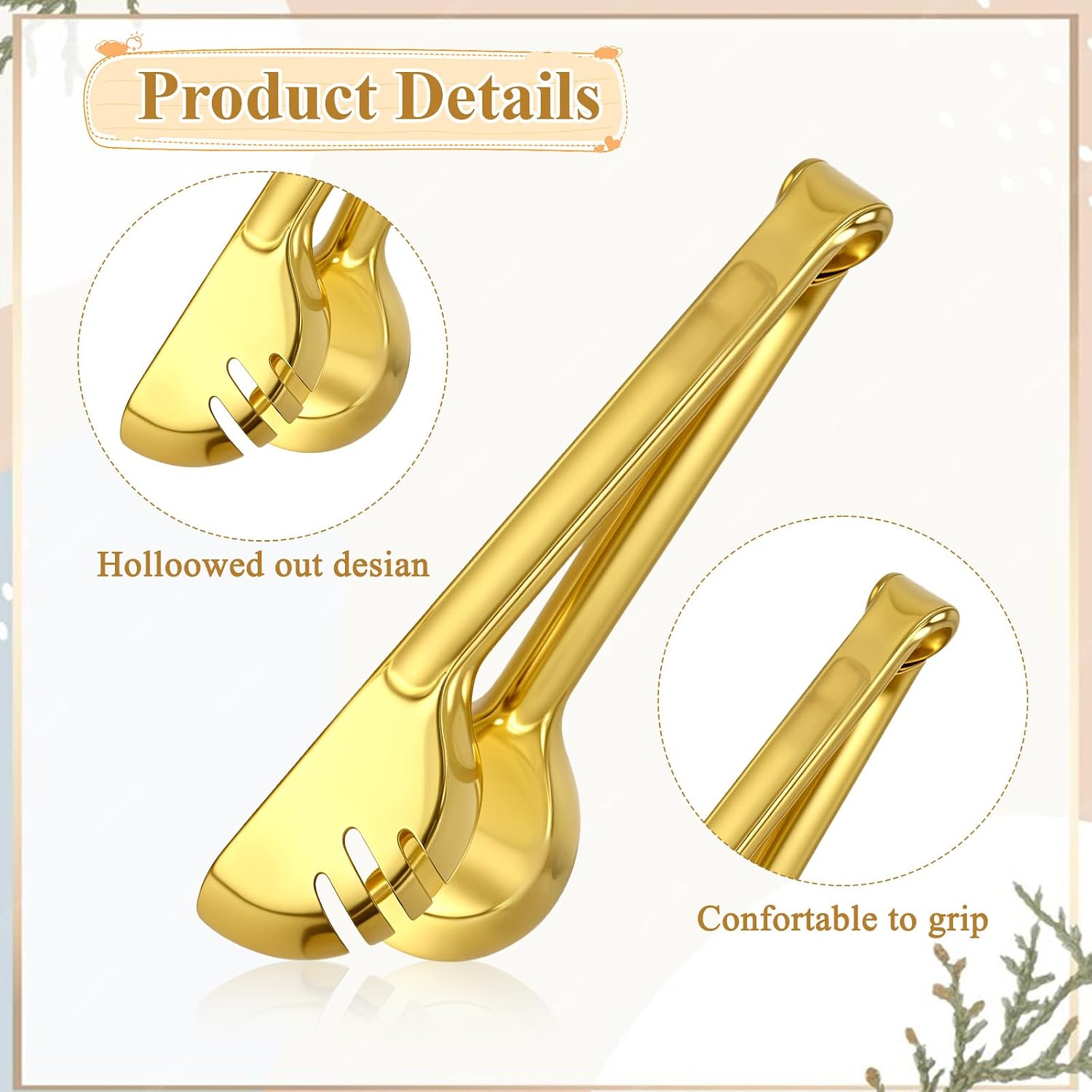 Gold Stainless Steel Serving Utensils, Large Serving Spoons Slotted Spoons Forks Soup Ladle Pie Server and Tongs Polished Gold Servings Utensils Setfor Buffet Catering Banquet Party