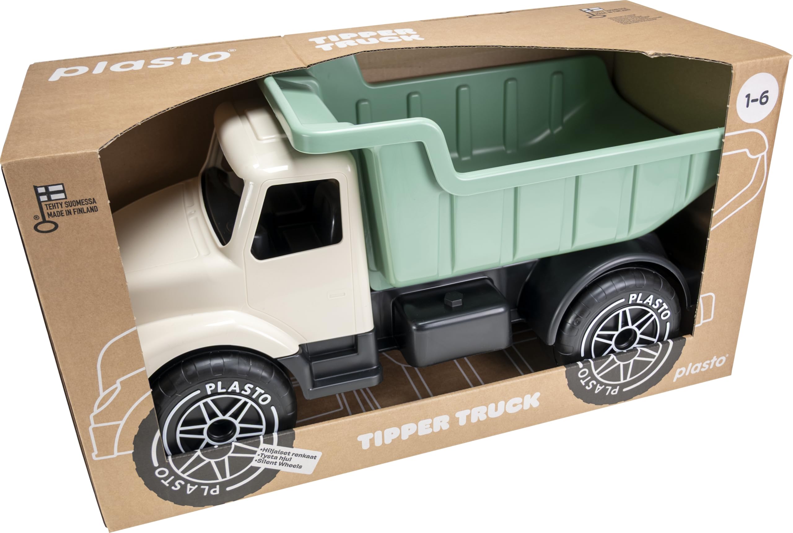 PLASTO Camión Volquete Gigante 60 cm - Soft Neutrals - Juguete Infantil 1+ - Ruedas silenciosas - Ultra Resistente - Hecho en Finlandia - Juego Exterior