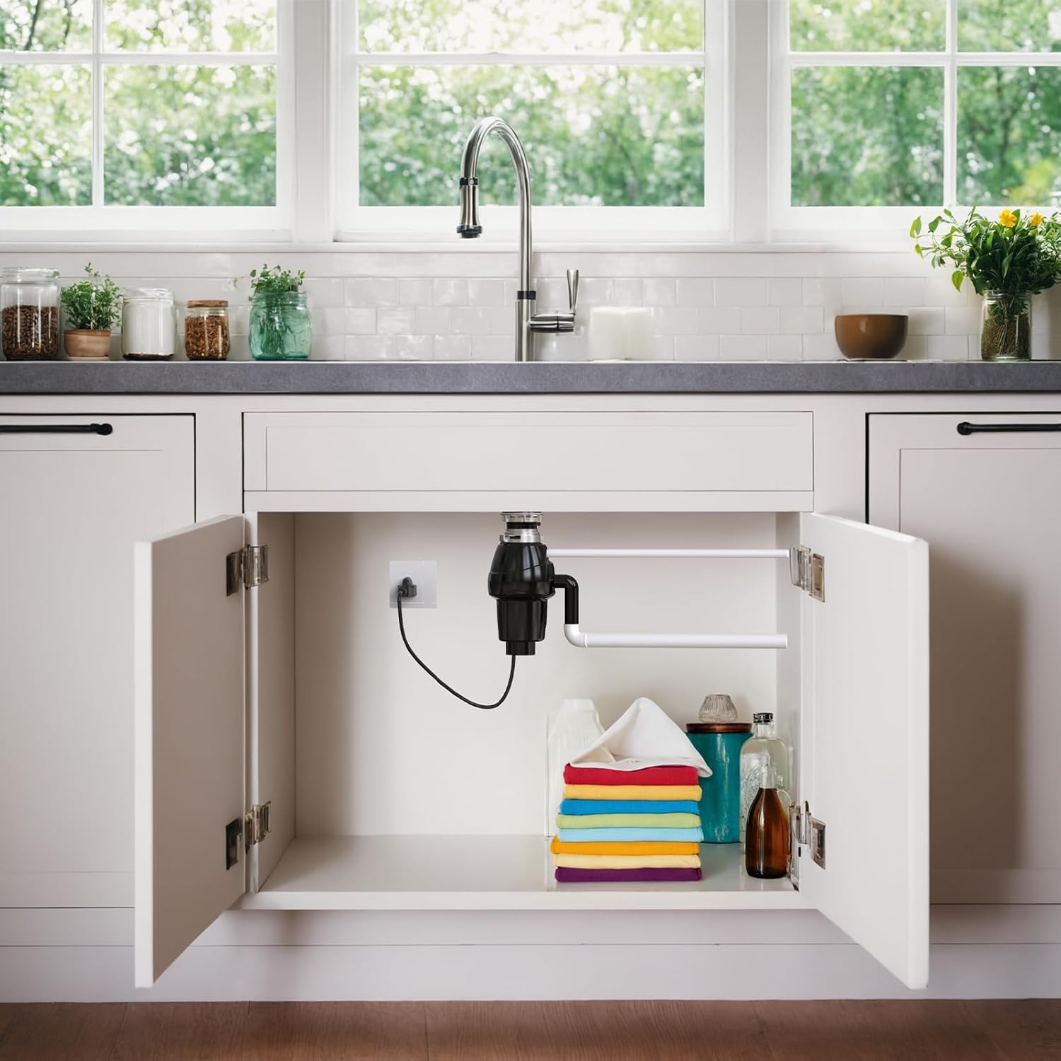 Garbage Disposal with Power Cord, Standard Series, 1/2HP Continuous Feed, Quiet Stainless Steel Grind, Black