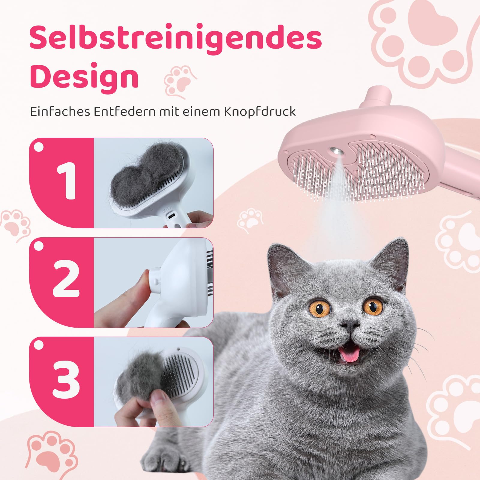 Spazzola A Vapore Per Gatti E Cani - Rimuove Nodi E Peli Morti Con Nebbia Idratante, Design Antistatico - Foto 11