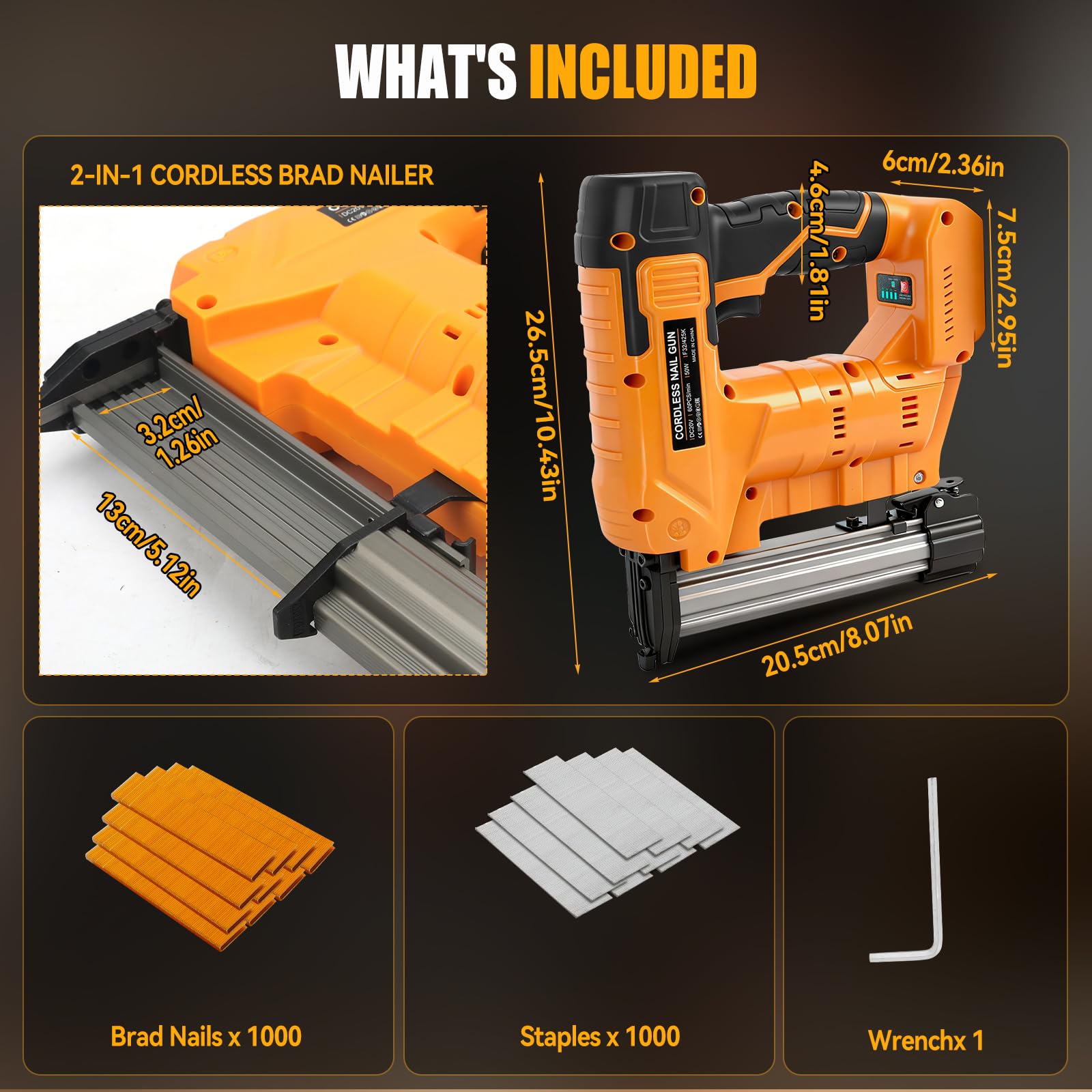 Chiodatrice senza fili da 18 GA per Dewalt 18 V batteria (senza batteria), 2 in 1 senza spazzole, pistola per unghie, pinzatrice, chiodatrice con 1000 chiodi e 1000 punti metallici, per progetti fai