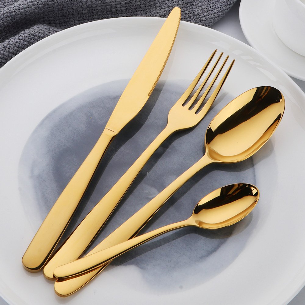 Acero Inoxidable Dorado Vajilla, 16 Piezas Cuberteria PVD Oro Set de Cubiertos Servicio para 4