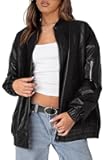 Faux Leather Jacket Women Oversized Motorcycle Bomber Coats Zip Up Sleeve Pocket 2025 Fall Winter Clothes