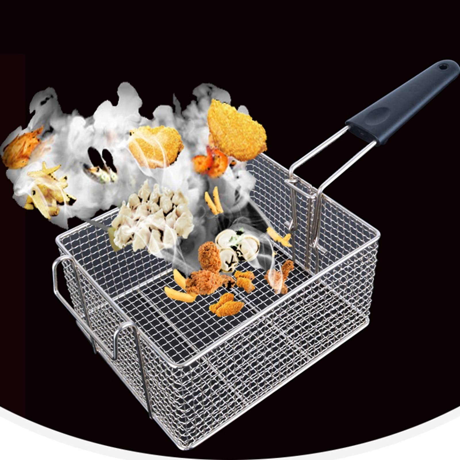 Cesta for freidora Cesta coladora Filtro de malla densificada Cuchara for espumadera Cesta for espumadera sólida de acero inoxidable con mango largo Adecuado for freír diariamente Cocer al va