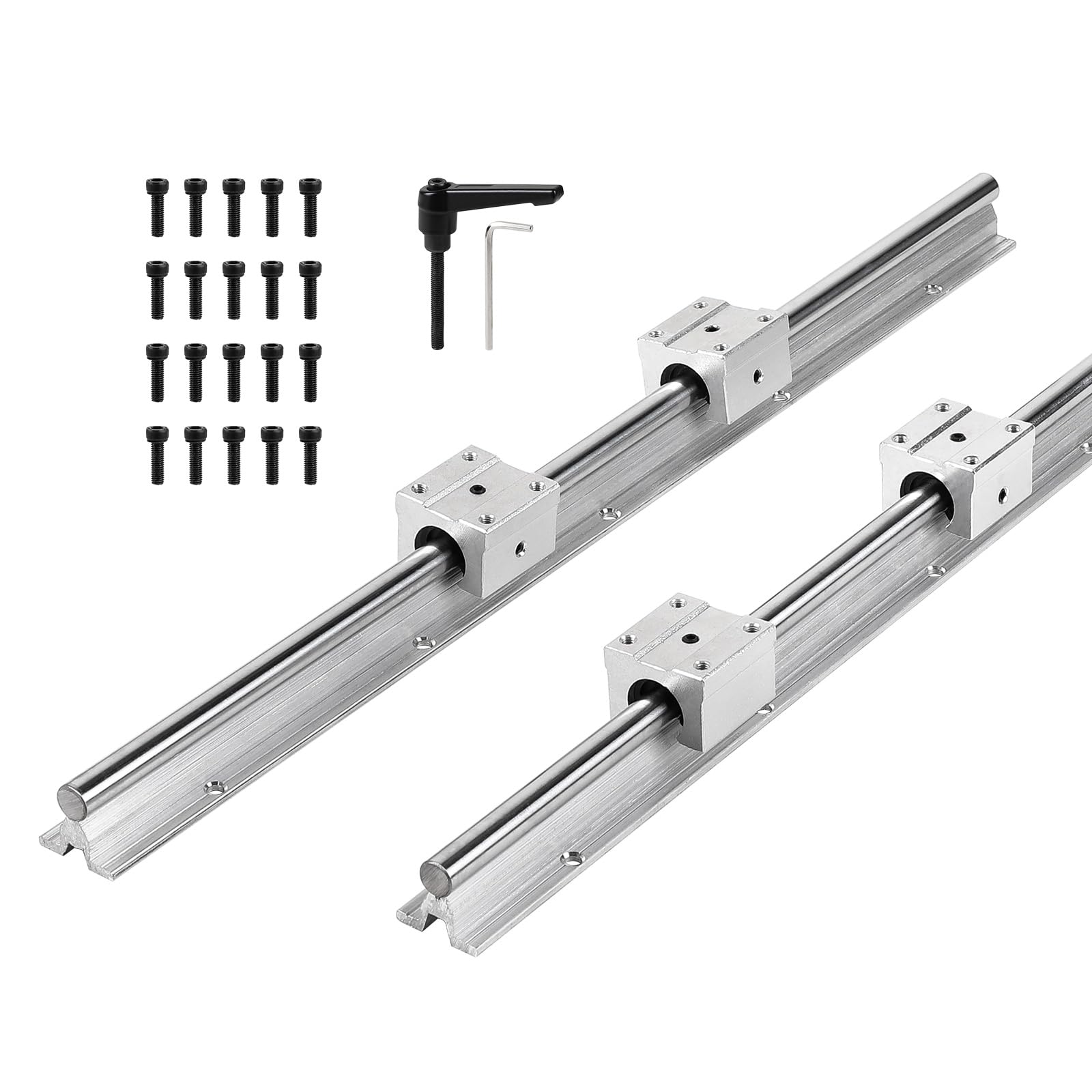 SWAWIS SBR12UU Rails de Guidage Linéaires Kit - Comprend 2x 500mm Rails Linéaires 4x Blocs de Roulement et 20x Vis de Montage, Aluminium Matériau, pour Machines Appareils électroniques CNC