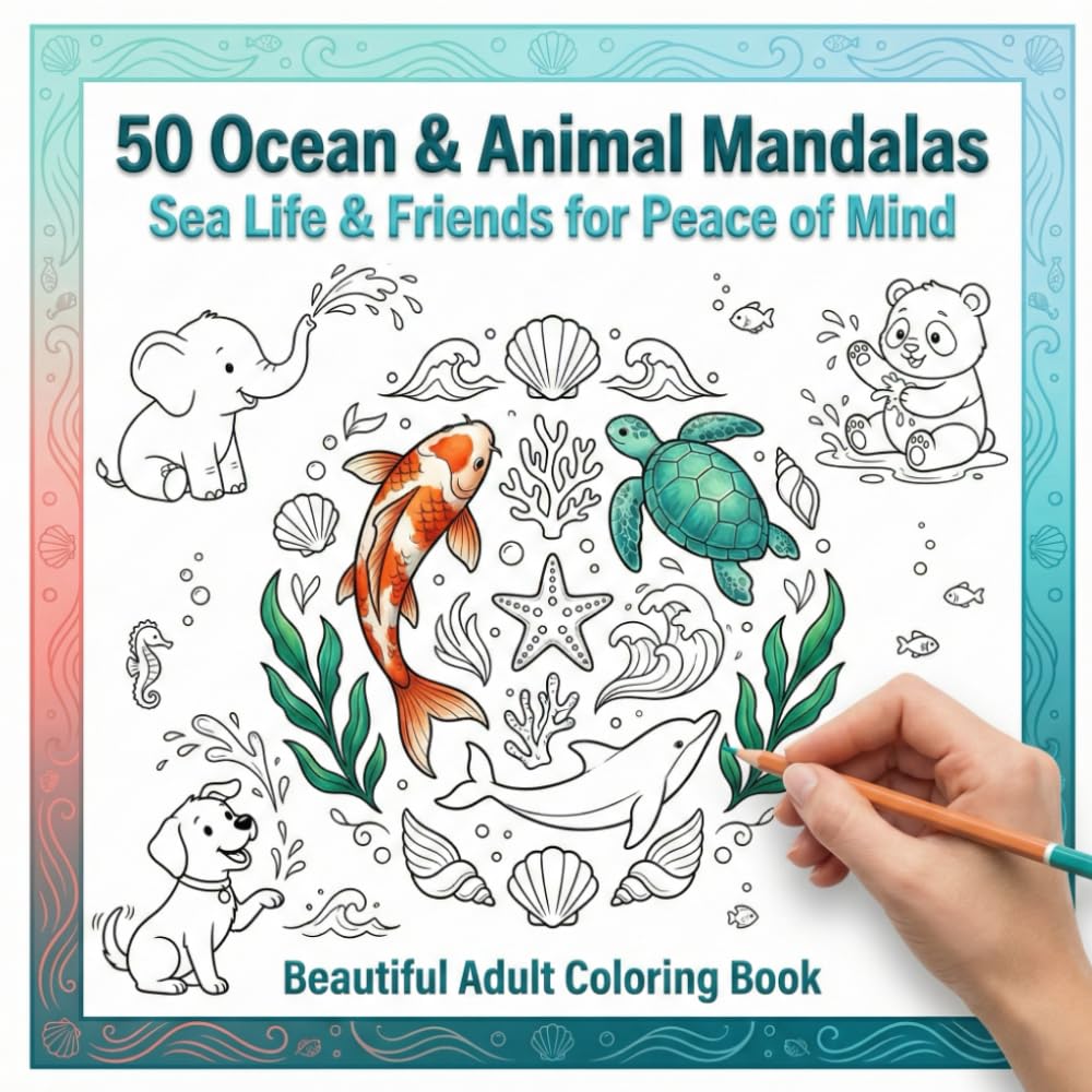 Cute Ocean & Animal Mandalas: Sea Life & Playful Friends for Peace of Mind – A Relaxing Mandala Coloring Book for Kids, Teens & Adults