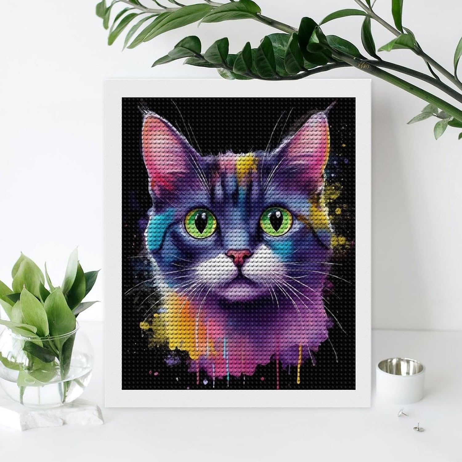 100% BLUE COLLAR DIY Creative Diamond Painting Abstract Kitten Cat Art Sticker Craft by Numbers Kits Full Drill Diamond Dots with Gem Art Crystal