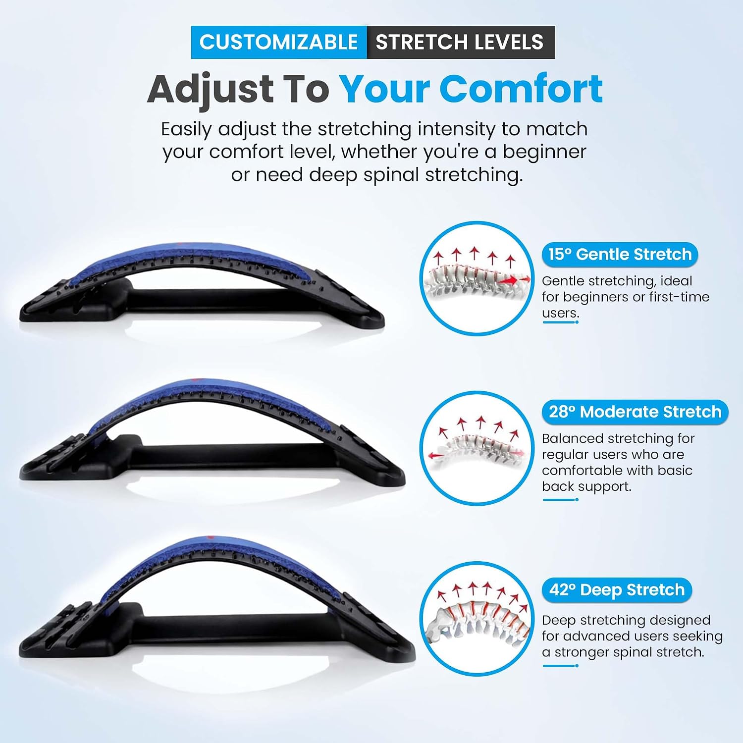 Spine Decompression Back Stretcher with Massage Ball - 3 Level Adjustable Back Cracker Board for Lower Back Comfort - Posture Support and Scoliosis Aid for Home, Office & Gym