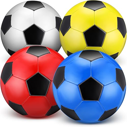 Paquete de 4 pelotas de fútbol con bomba tamaño 4, tamaño 5, pelota de fútbol deportiva exterior cosida a máquina para entrenamiento de juegos, Paquete de 4 pelotas de fútbol con bomba tamaño 4, tamaño 5, pelota de fútbol deportiva exterior cosida a máquina para entrenamiento de juegos,