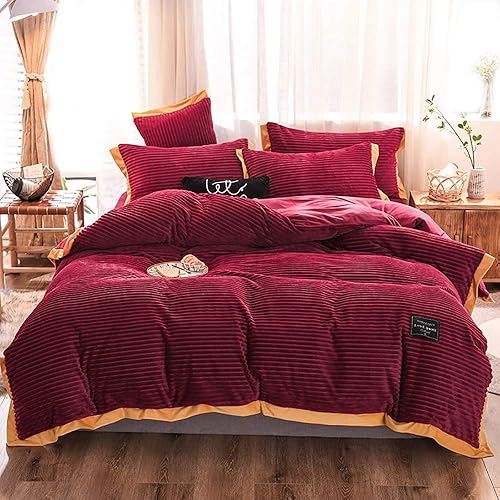 AXOIN HZH FMOGG Duvet Cover Set Double,Winter Duvet Cover Set, Double Duvet Cover Set 4 Pcs Bedding Set Double Bed Soft Warm Flannel Thick Quilt