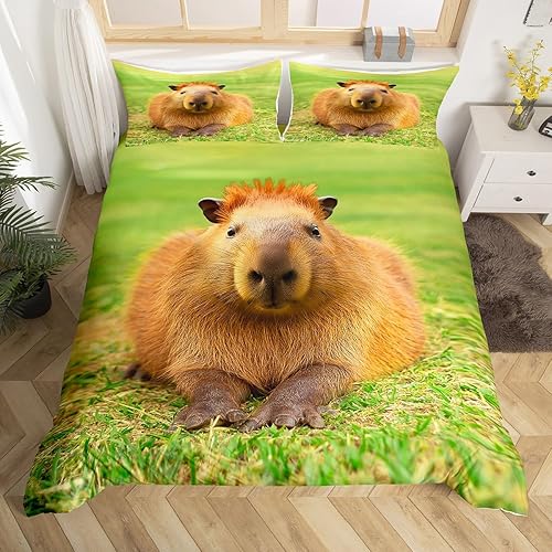 Capybara - Juego de ropa de cama individual, funda de edredón 3D Capybara para niños amantes de Capybara, bonita funda de edredón divertida de