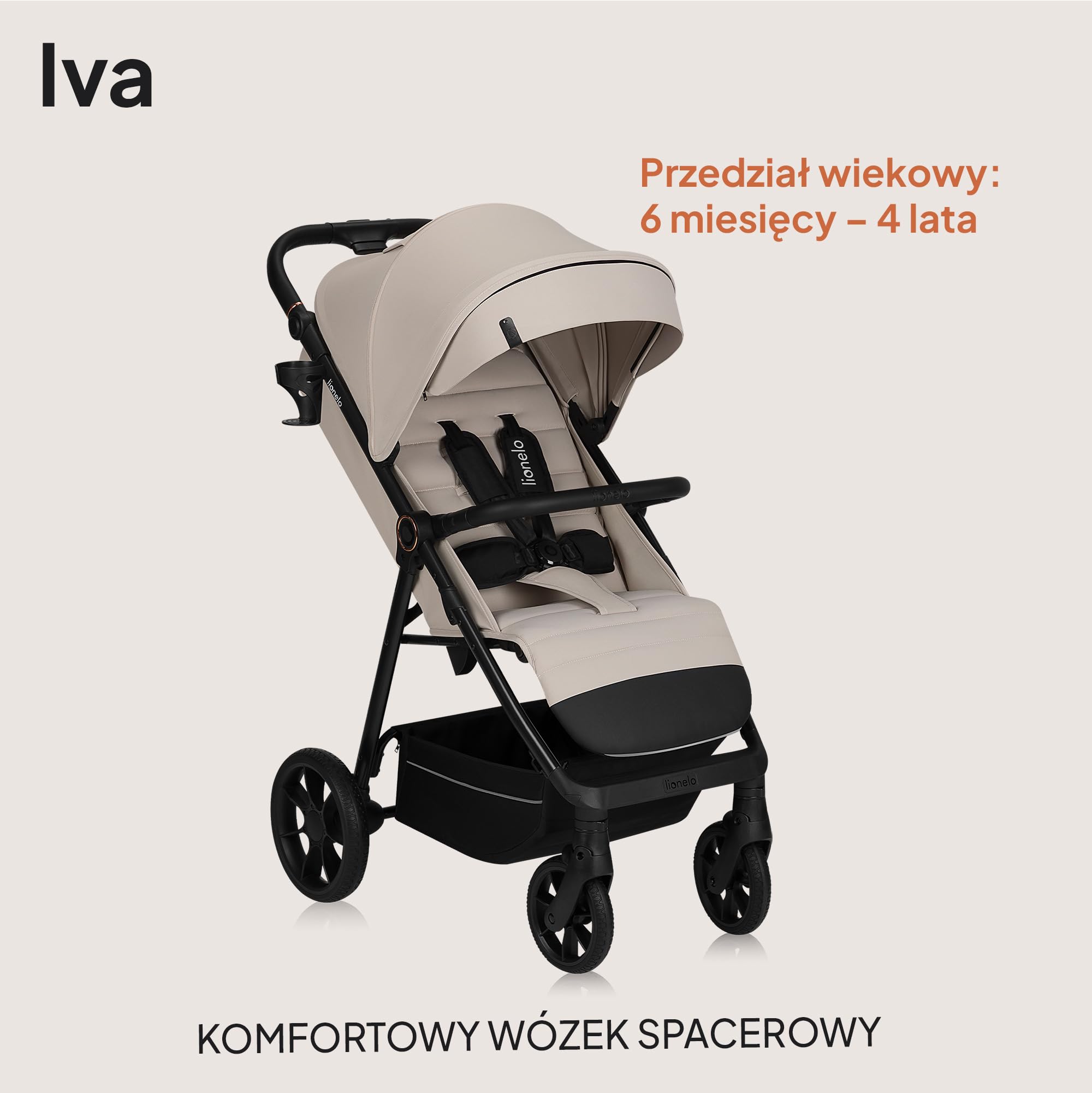 LIONELO IVA Spacerowy Wózek Dziecięcy do 22 kg od 6 m do 4 lat Obrotowe Koła 360° Pełna Amortyzacja Regulacja Rączki Oparcia i Podnóżka Daszek XXL UPF50+ Materiał Premium