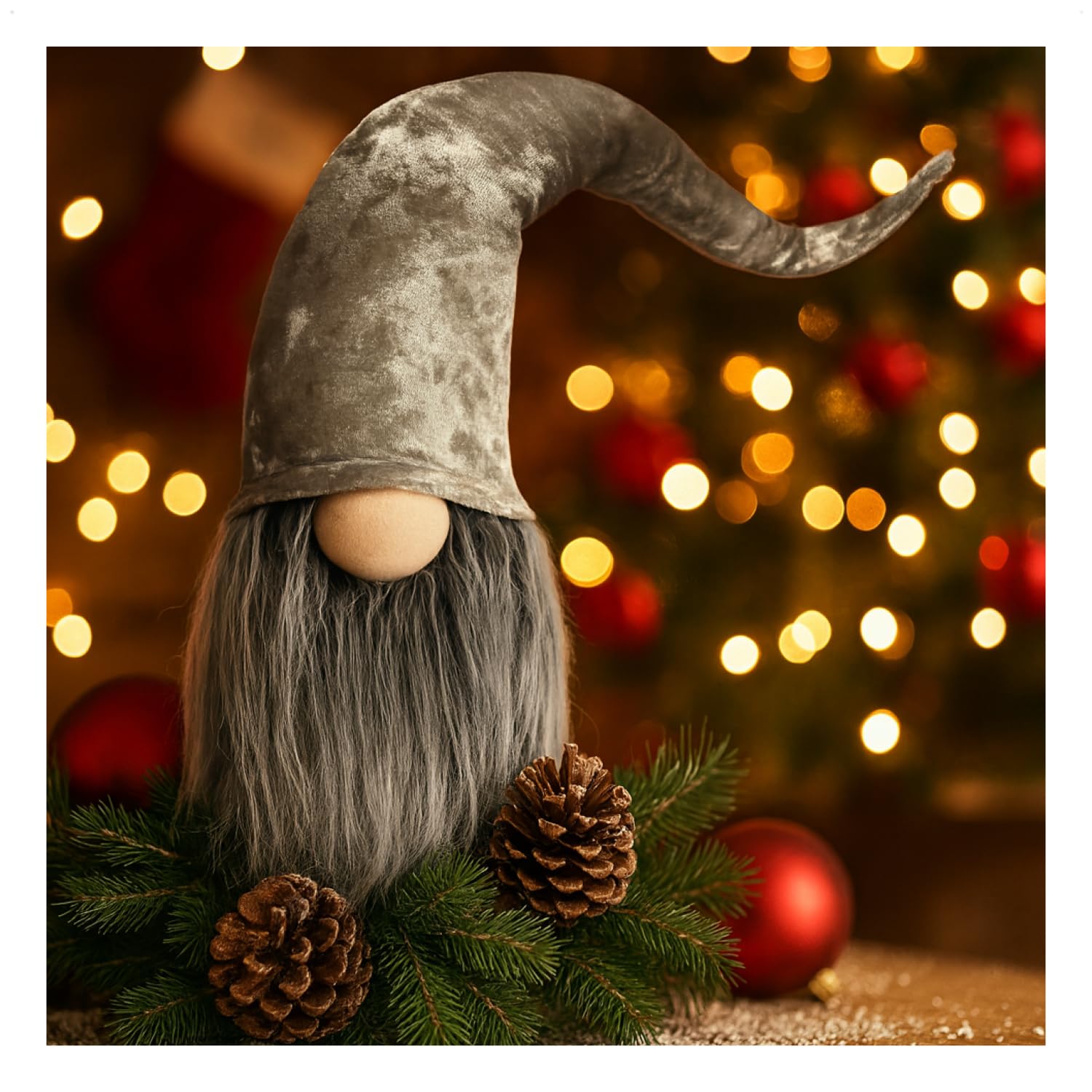 Com-Four Head Gray Gray 50Cm Com-Four® Premium Christmas Gnome For Christmas Decoration, Winter Dwarf Figure - Pointed Hat - Scandinavian Decorative Trolls - Swedish Gnome With Beard And Long Winter Hat