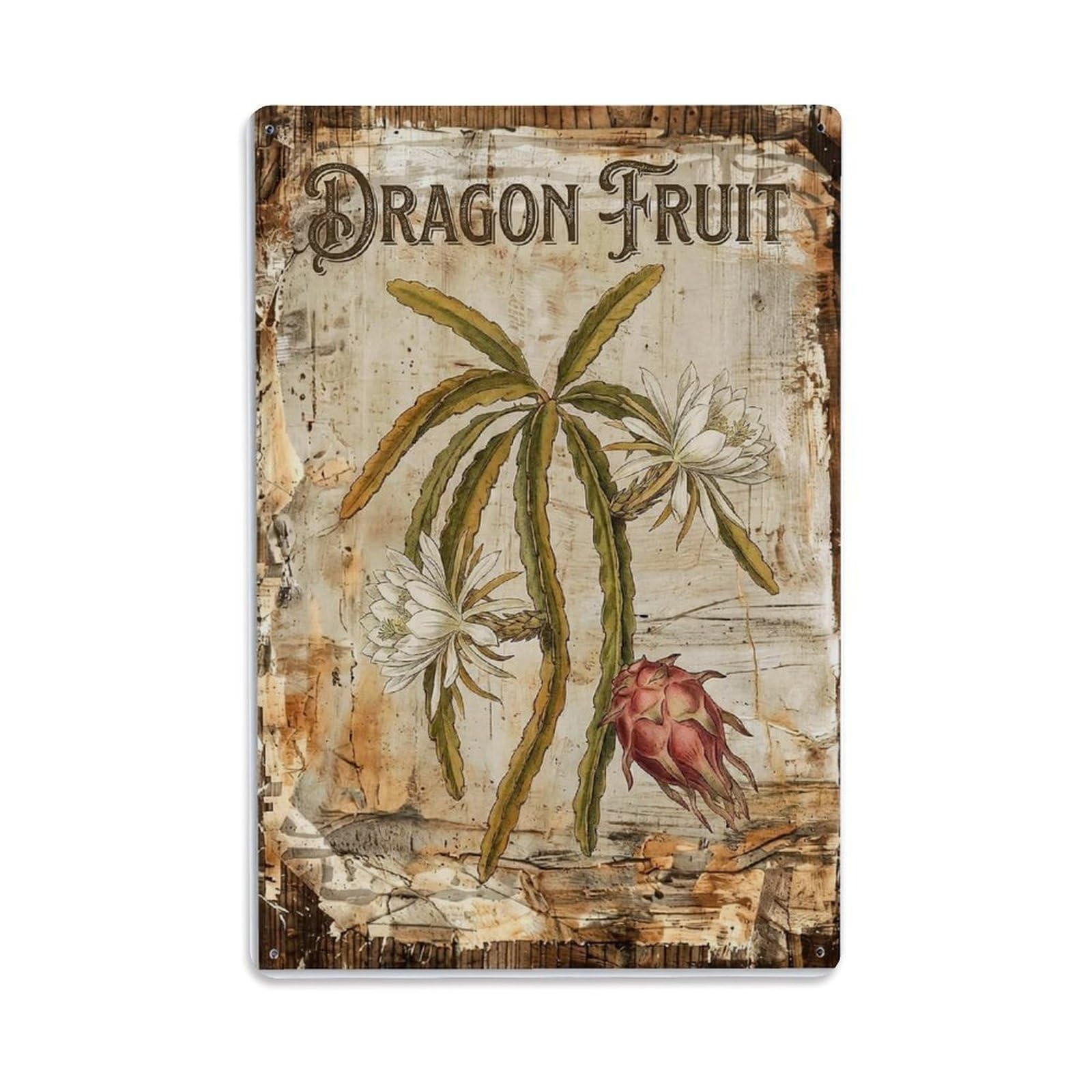Fqnyr Style Dragon Fruit Cactus 2 Metal Tin Sign Plaque Wall Decor For Cafe, Club Bar, Office, Home Garden Metal Poster 8X12inch