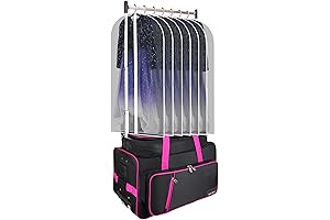 23inch-Pro-Pink Dance Bag with Garment Rack and Rolling Luggage for Travel
