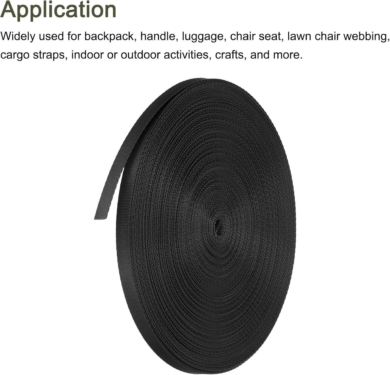 MECCANIXITY Flat Nylon Webbing Strap 3/8 Inch 50 Yards Polypropylene Webbing Black for Backpack, Luggage-Rack, Outdoor Climbing, DIY Craft