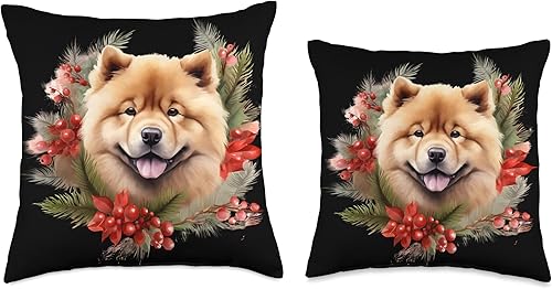 Miniatura 3 de Chow Chow Christmas Puppy Winter Dog Wreath Red Throw Pillow, 16x16, Multicolor