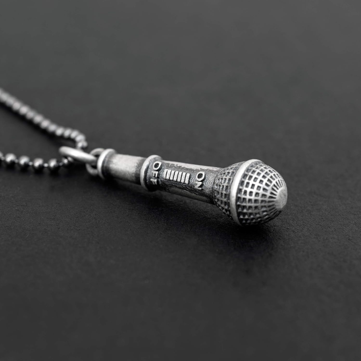 Men's Microphone Pendant Sculpted in Oxidized Sterling Silver with Velvety Finish - Bold Musical Statement for Singers, Performers and Voice Artists - Handmade by Emmanuela