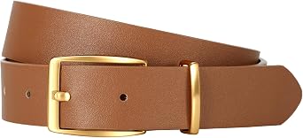 Women Leather Belt with Fashion Gold Square Buckle, Adjustable Women Waist Belt for Jeans Pants Dresses