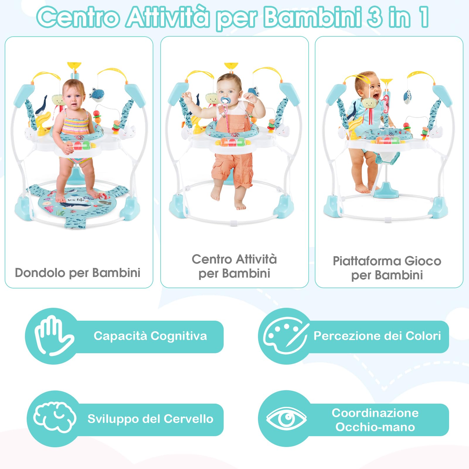 RELAX4LIFE Centro attività per Neonati, Stazione con Musica e Luci, Seduta Girevole a 360°, Altezza Regolabile, Centro attività della Foresta per Neonati/Bambini 6+ Mesi