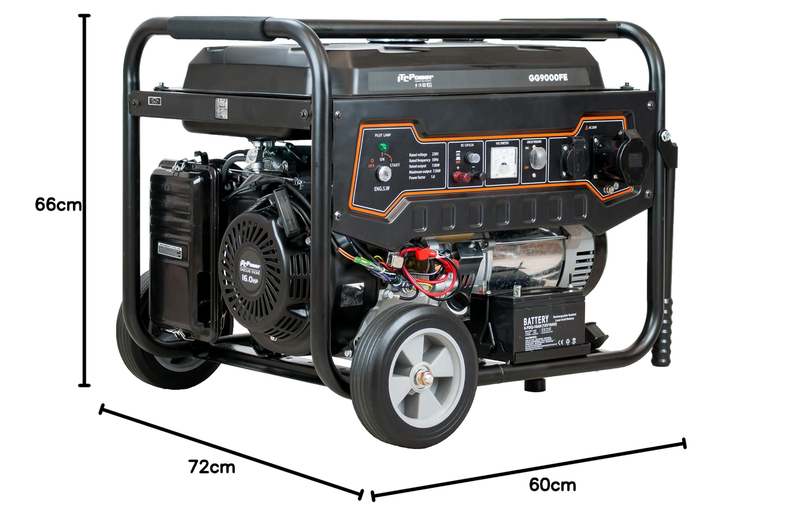ITCPower Generador Gasolina 7500W con Autonomía 18h - Generador Eléctrico Profesional con Arranque Eléctrico - Estabilidad de Voltaje con Sistema AVR - Generador Silencioso con Kit de Ruedas