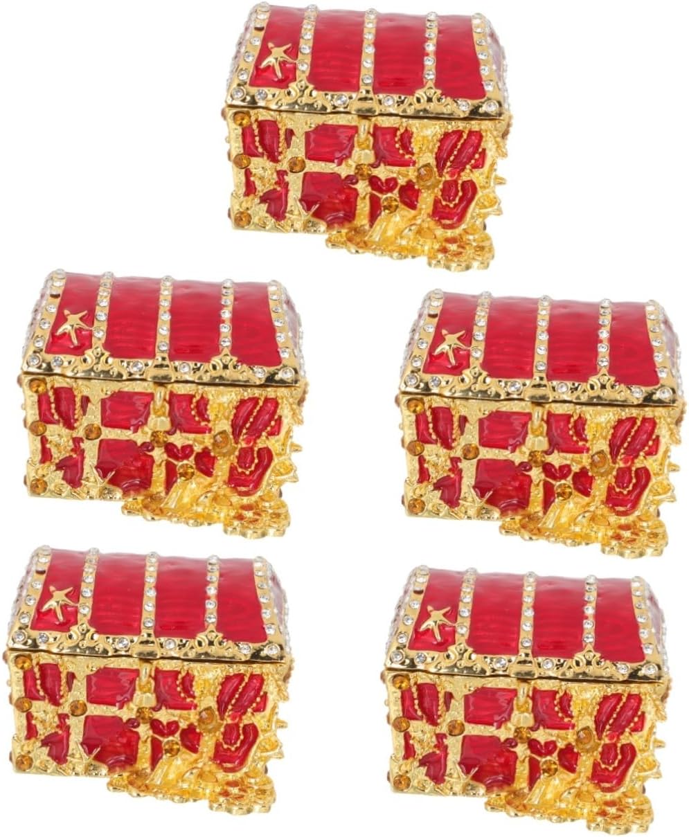 CALLARON5pcs Treasure Chest Jewelry Box Bracelets Jewelry Trinkets for Treasure Chest for Antique Jewelry Pirate Decor Jewelry Case Pirate Treasure Chest Jewelry Alloy Red