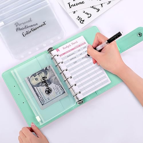 Miniatura 7 de Zuozee Carpeta de presupuesto A7 con sobres de cremallera, organizador de carpeta de dinero para efectivo, cartera de relleno de efectivo con 8