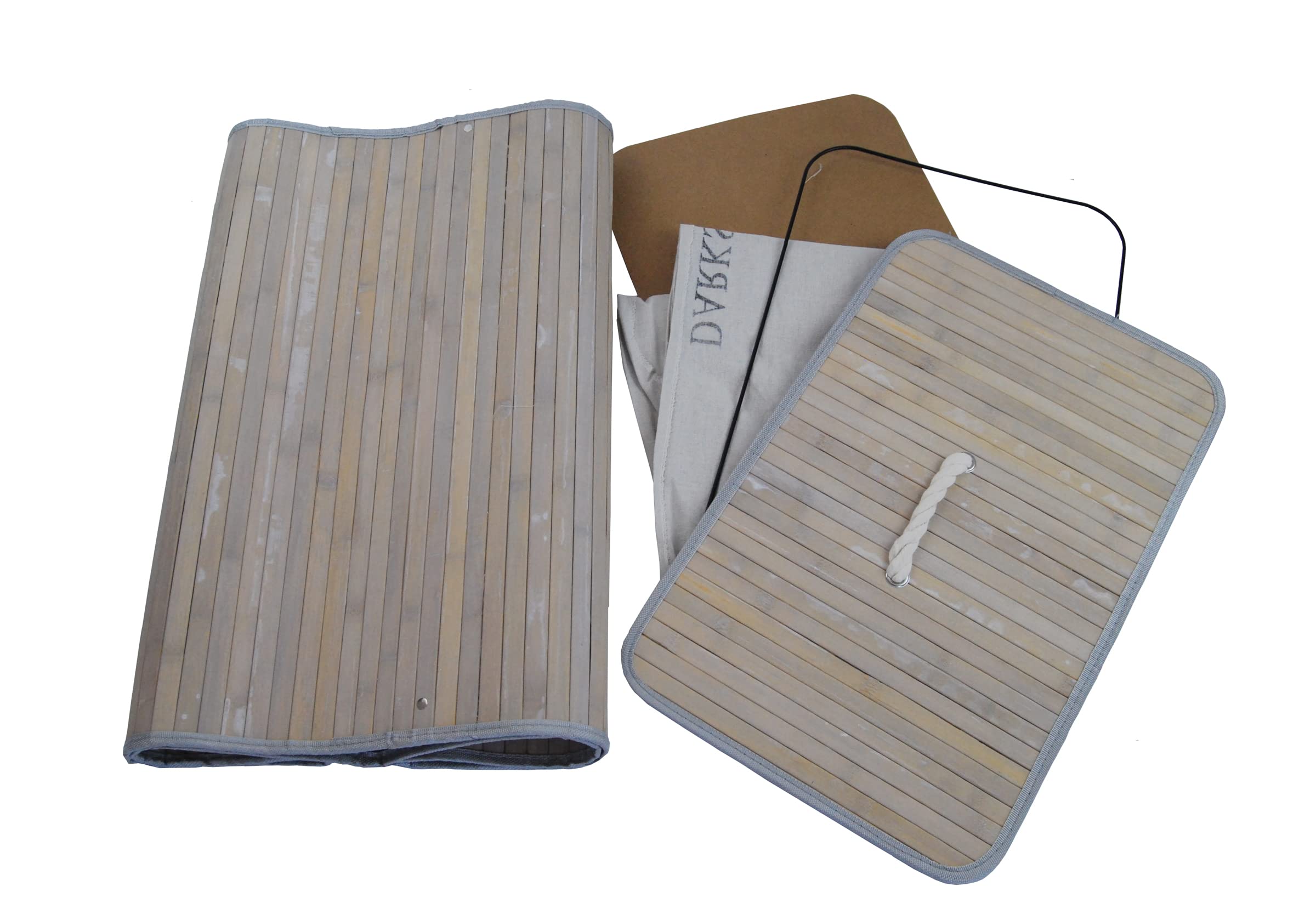 Cesto Portabiancheria In Bambù Pieghevole 100L Con 2 Scomparti E Coperchio - Beige, 52x32x63 Cm - 2