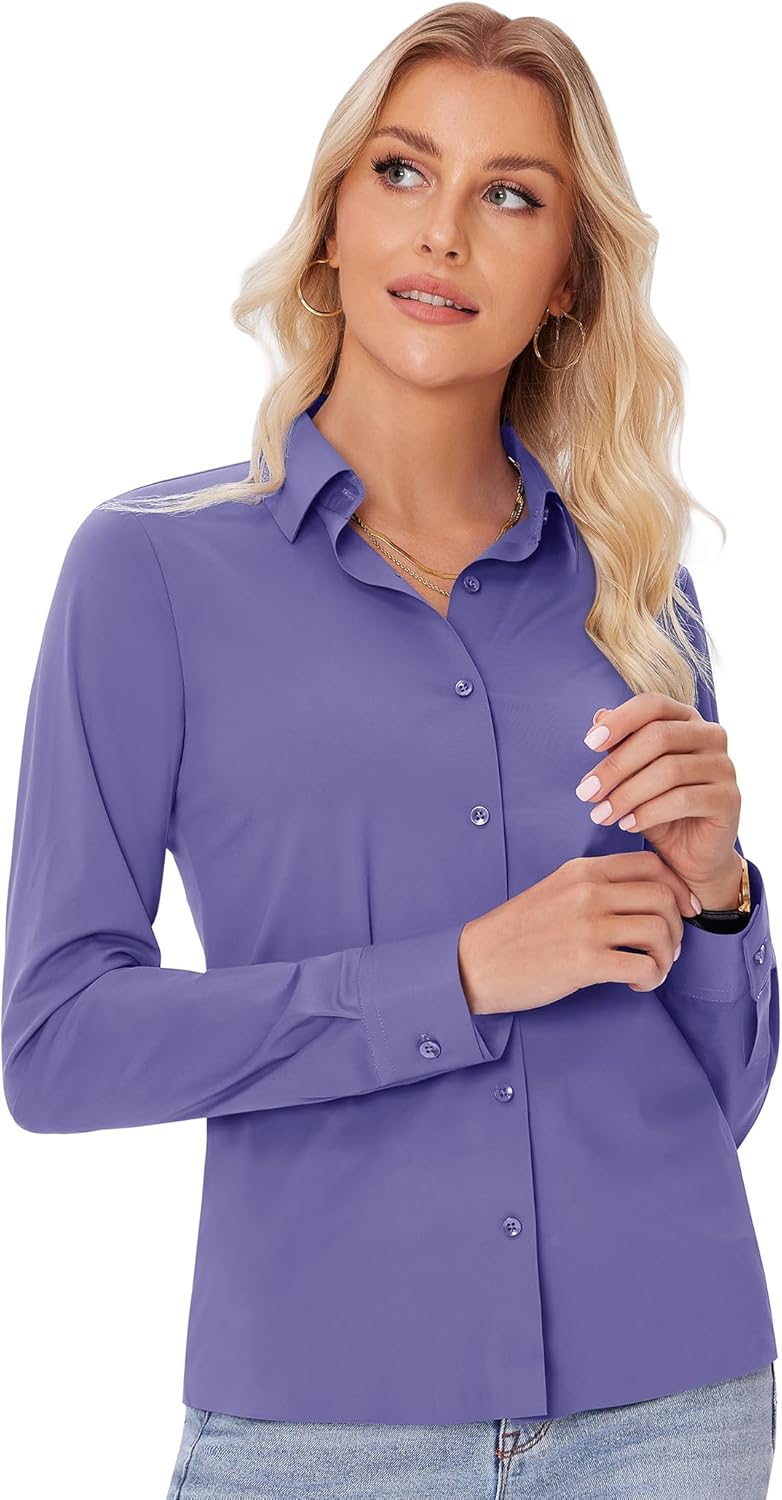 siliteelon Button Down Shirts for Women Slim fit Long Sleeve Stretch Dress Shirts Work Shirt Wrinkle Free Office Blouses - Image 6